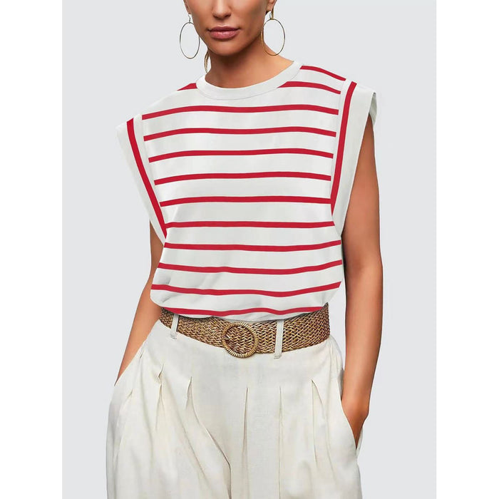 Striped Round Neck Cap Sleeve T-Shirt