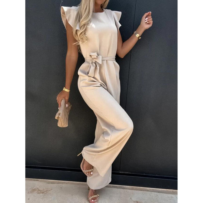 Ruffled Round Neck Cap Sleeve Jumpsuit