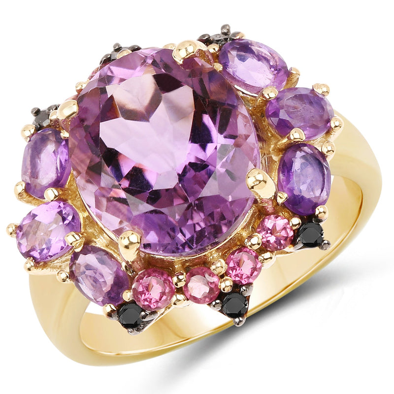 Bids.com 14K Yellow Gold Plated 5.25 Carat Genuine Amethyst, Rhodolite and Blue Diamond .925 Sterling Silver Ring Rings
