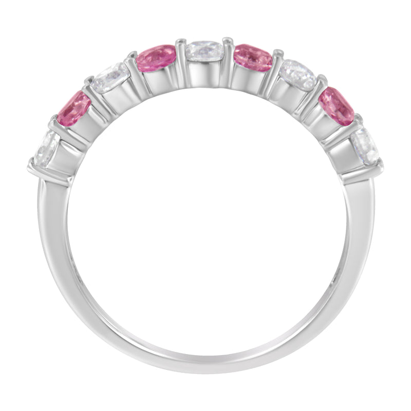 Bids.com 10KT White Gold 1/2 cttw Diamond and 3MM Created Blue Sapphire Gemstone Band Ring (H-I, I1-I2) - Size 7 Rings
