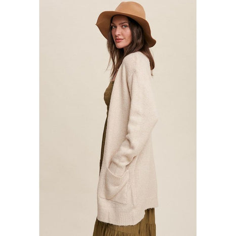 Two Pocket Open-Front Long Knit Cardigan