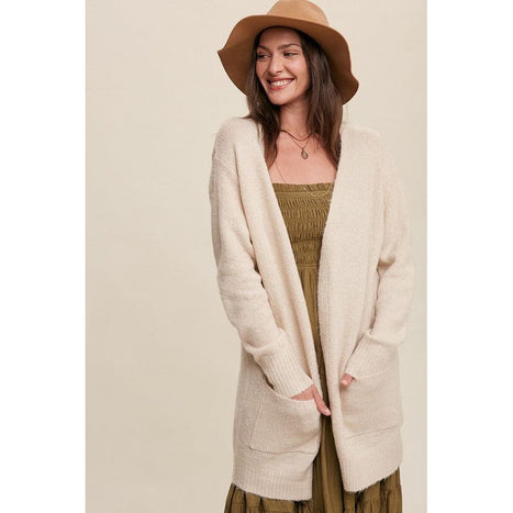 Two Pocket Open-Front Long Knit Cardigan