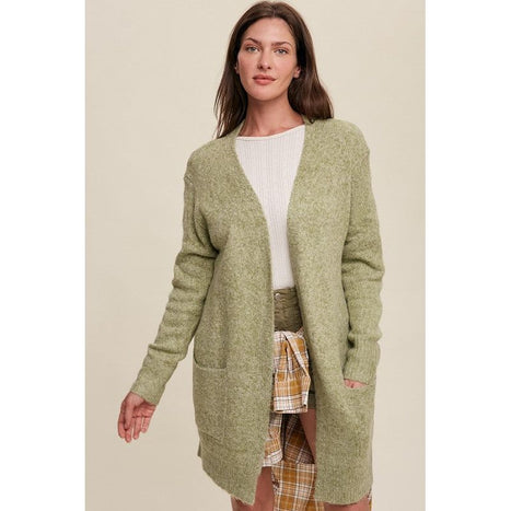 Two Pocket Open-Front Long Knit Cardigan