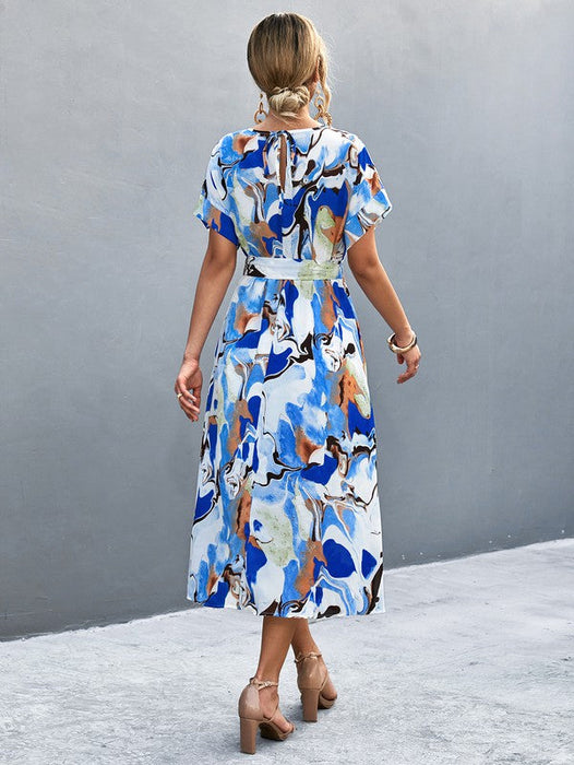 Print Round Neck Short Sleeve Dress