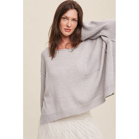 Light Weight Wide Neck Crop Pullover Knit Sweater