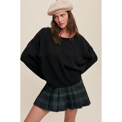 Light Weight Wide Neck Crop Pullover Knit Sweater