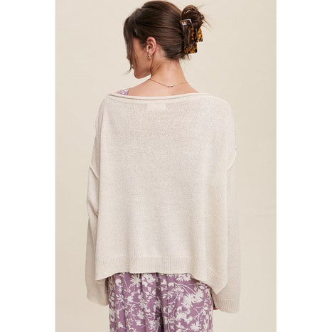 Light Weight Wide Neck Crop Pullover Knit Sweater