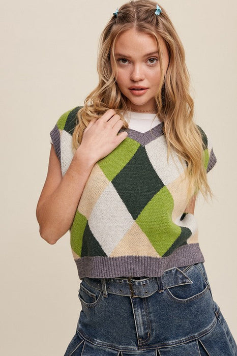 Argyle Cropped Sweater Vest