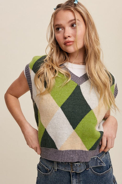 Argyle Cropped Sweater Vest