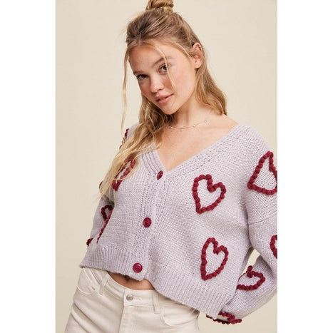 Lots of Love Knit Copped Heart Cardigan