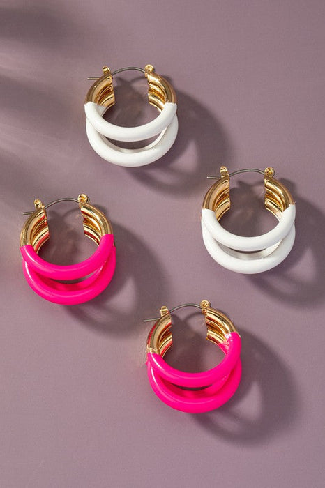 Triple layer tube hoop earrings with enamelcoating