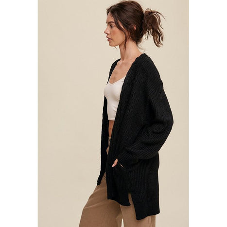 Cable Knit Open Front Long Cardigan