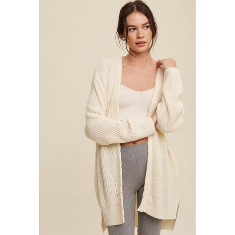 Cable Knit Open Front Long Cardigan