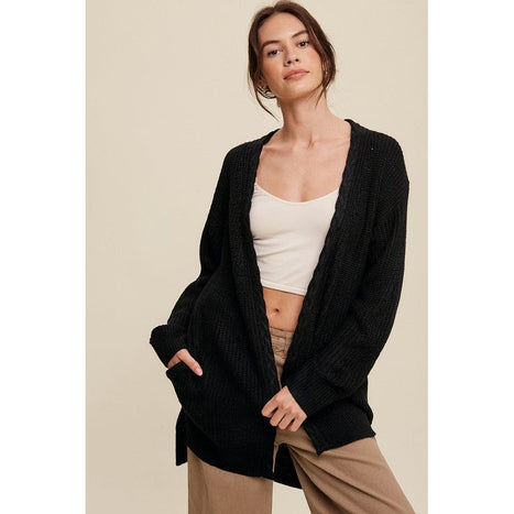 Cable Knit Open Front Long Cardigan