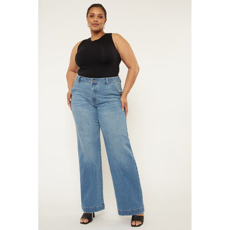 Plus High Rise Trouser Wide Leg Jeans