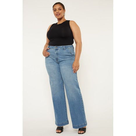 Plus High Rise Trouser Wide Leg Jeans