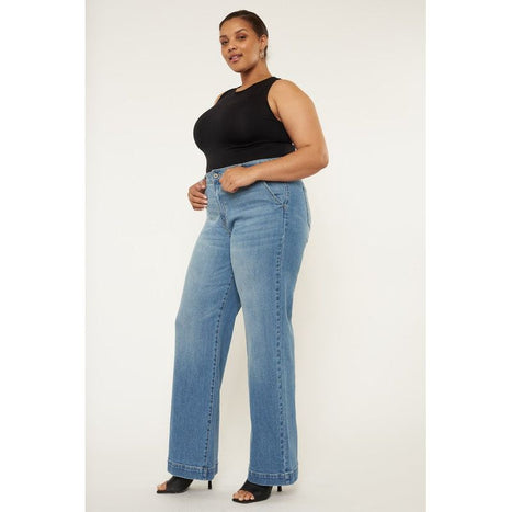 Plus High Rise Trouser Wide Leg Jeans