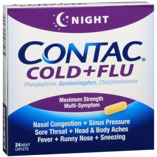 Contac Contac Night Cold + Flu Maximum Strength Caplets Medicine & Drugs Lavender