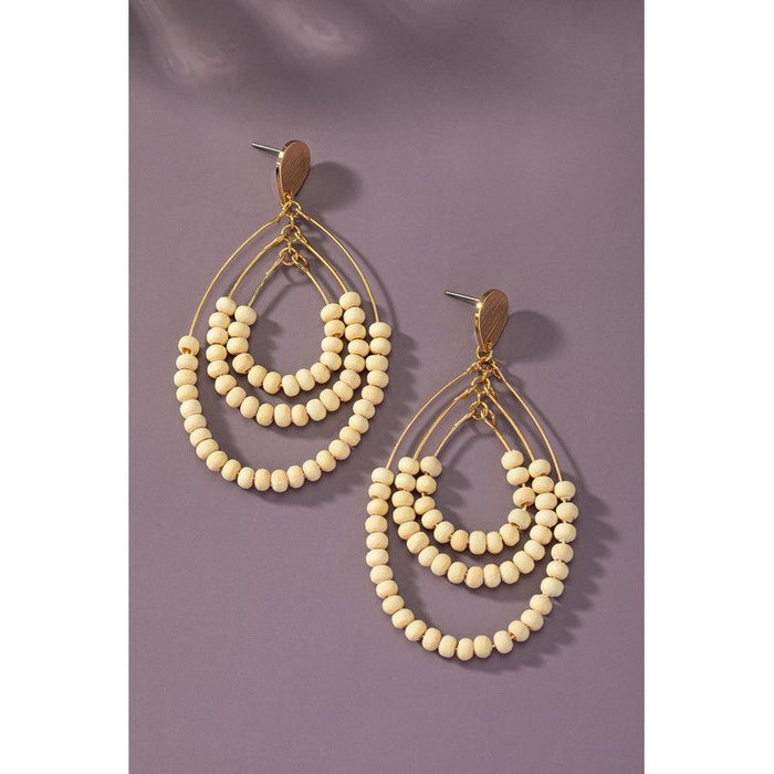 In Stock Three Tier Wood Oval Hoop Earrings