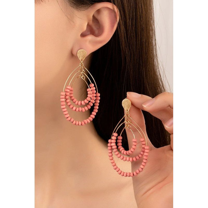 In Stock Three Tier Wood Oval Hoop Earrings