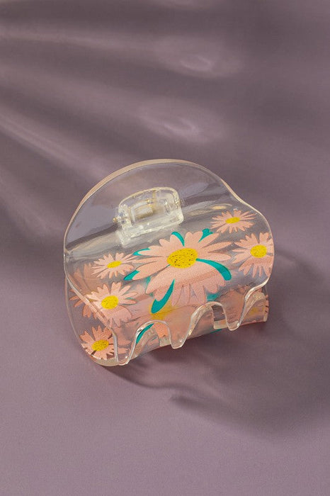 Flower Print Clear Lucite Hair Claw Clip