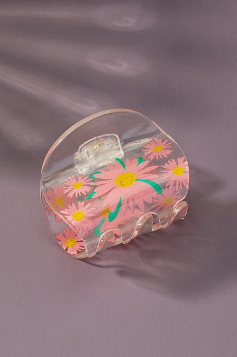 Flower Print Clear Lucite Hair Claw Clip