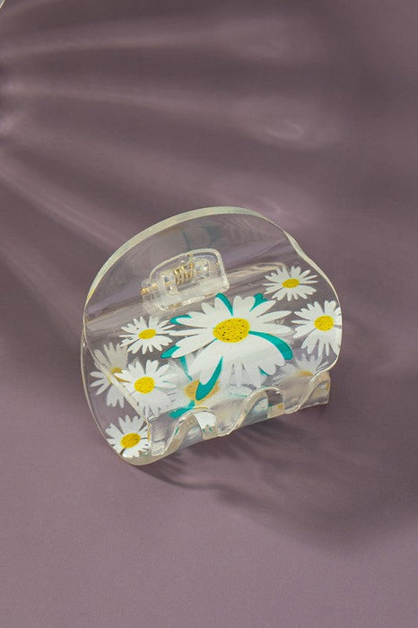 Flower Print Clear Lucite Hair Claw Clip