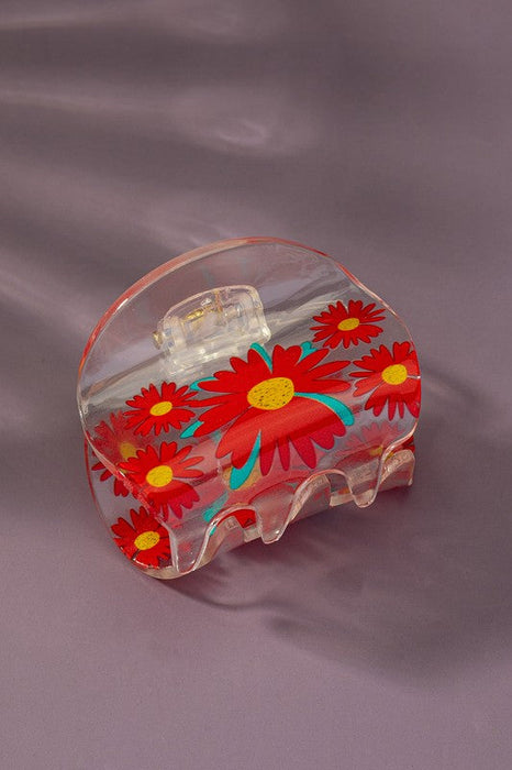 Flower Print Clear Lucite Hair Claw Clip