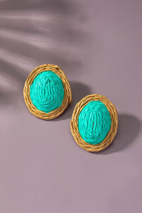 Raffia Straw Button Stud Earrings