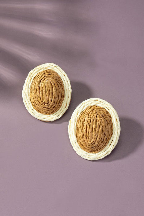 Raffia Straw Button Stud Earrings