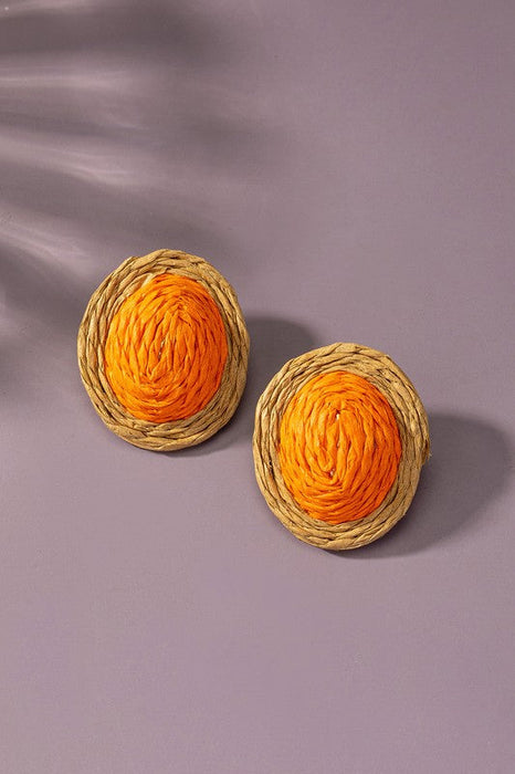 Raffia Straw Button Stud Earrings