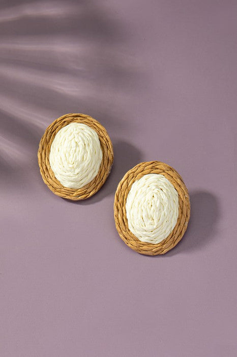 Raffia Straw Button Stud Earrings