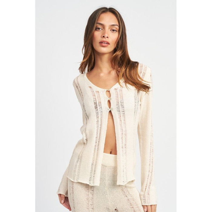 Button Up Laddered Cardigan Top