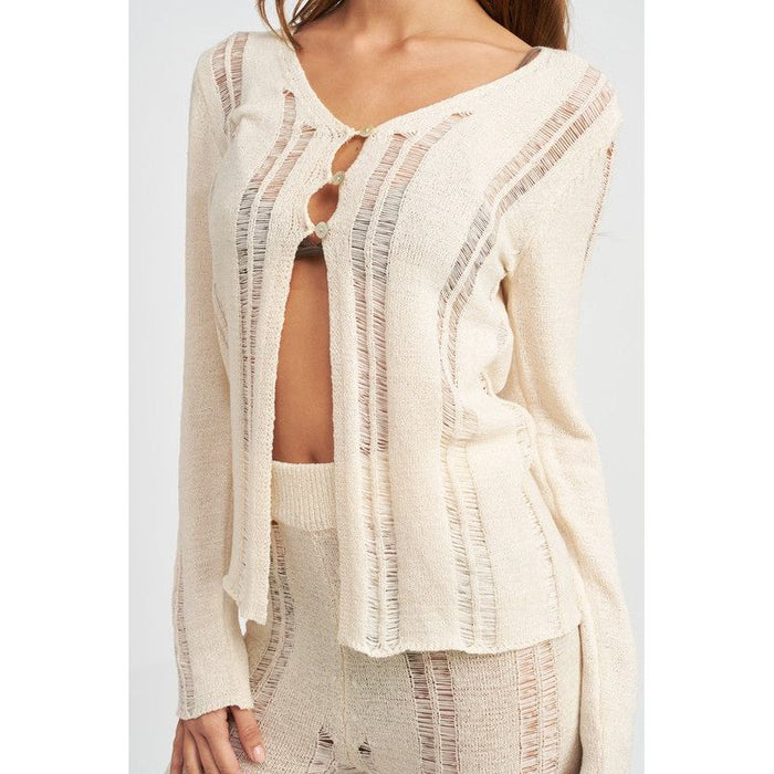 Button Up Laddered Cardigan Top