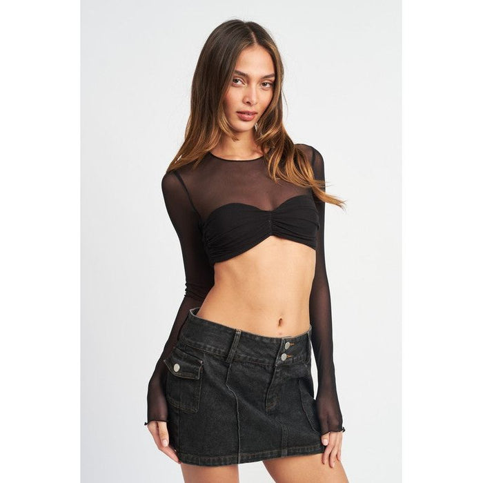 Crew Neck Ruched Bust Crop Top