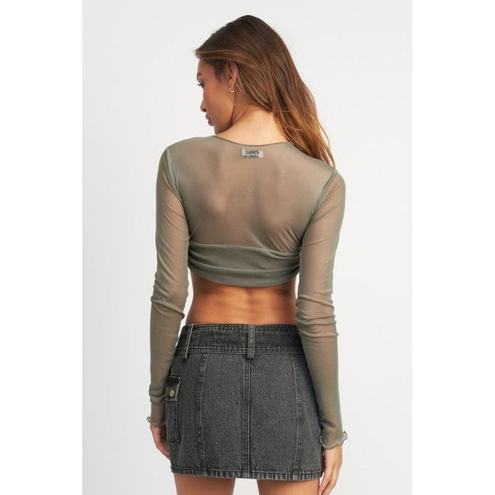 Crew Neck Ruched Bust Crop Top