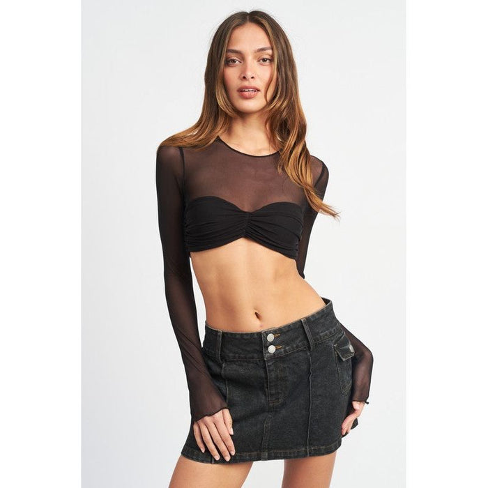 Crew Neck Ruched Bust Crop Top