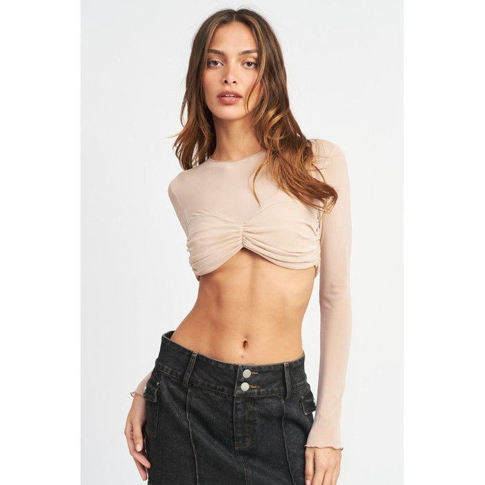 Crew Neck Ruched Bust Crop Top