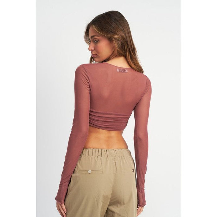 Crew Neck Ruched Bust Crop Top