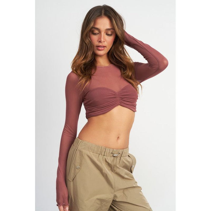 Crew Neck Ruched Bust Crop Top