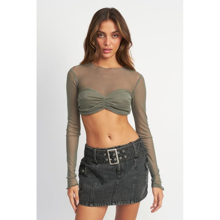 Crew Neck Ruched Bust Crop Top