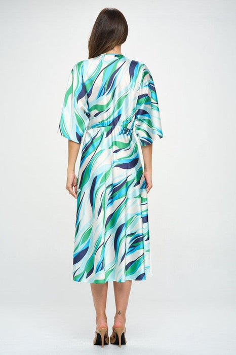 Front Twist Multi Color Print Satin Dress