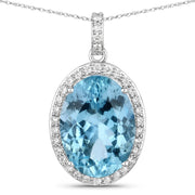 Bids.com 9.59 Carat Genuine Aquamarine and White Diamond 14K White Gold Pendant Pendants