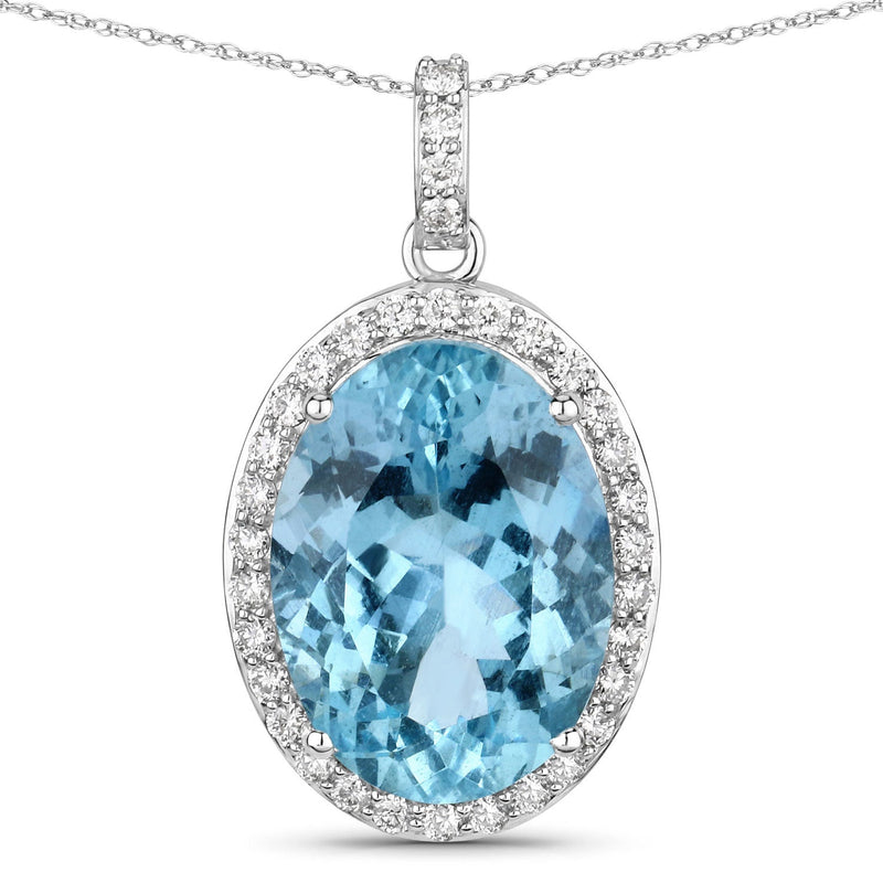 Bids.com 9.59 Carat Genuine Aquamarine and White Diamond 14K White Gold Pendant Pendants