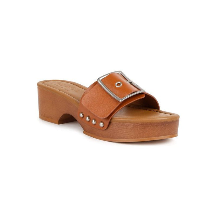 Mindy Buckle Strap Leather Slip Ons