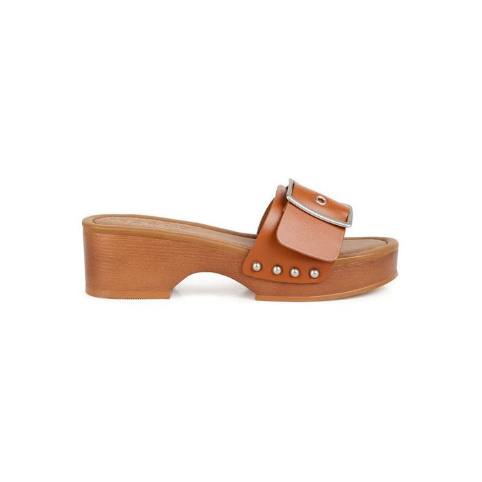 Mindy Buckle Strap Leather Slip Ons