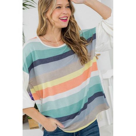 TERRY MULTI STRIPE MIXED BOXY TOP