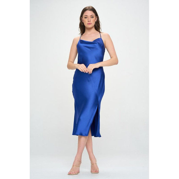 Satin Bias Slip Dress with Slit