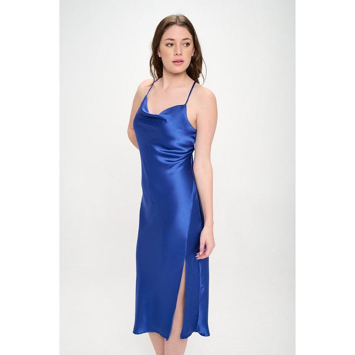 Satin Bias Slip Dress with Slit