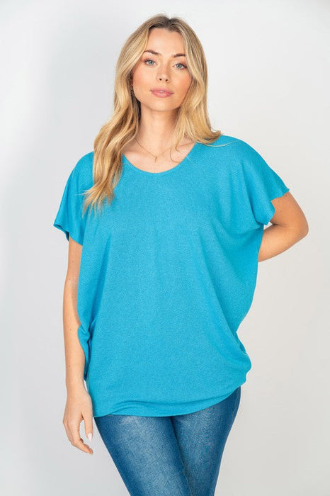 Short Sleeve Dolman Top in Turquoise